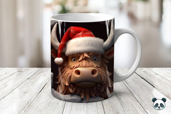 3D Christmas Highland Cow Mug Wrap Guide