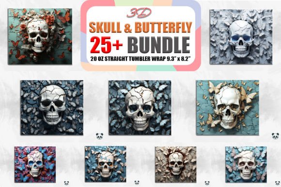 3D Skull and Butterflies Tumbler Bundle