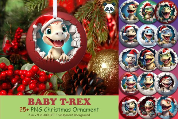 Baby T-Rex 3D Christmas Ornament Bundle