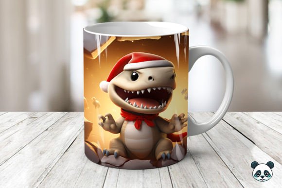 Baby T-Rex Christmas 3D Mug Wrap: A Festive and Functional Design for Sublimation Printing