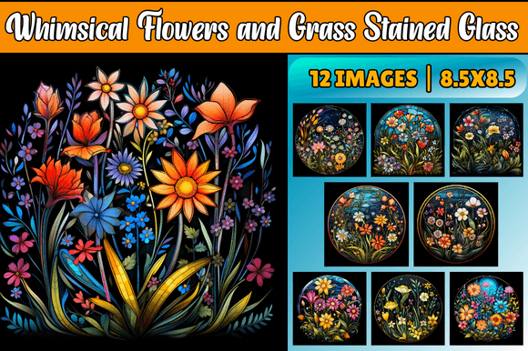 Flowers and Grass Stained Glass Digital Art