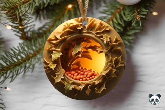 Gold Holly 3D Christmas Ornament: A Versatile Digital Design for Creative Projects