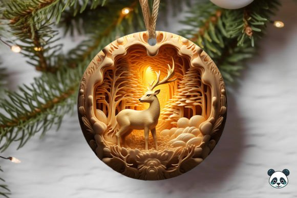 Gold Reindeer 3D Christmas Ornament