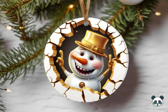 Gold Snowman 3D Christmas Ornament
