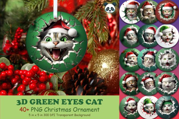 Green Cat 3D Christmas Ornament Bundle Overview