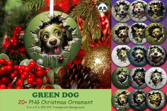 Green Dog 3D Christmas Ornament Bundle